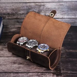 Étui élégant pour trois montres en cuir de voyage