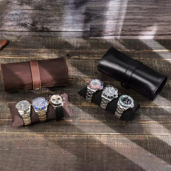 Stylé étui de voyage pour montres en cuir, capacité 3 montres