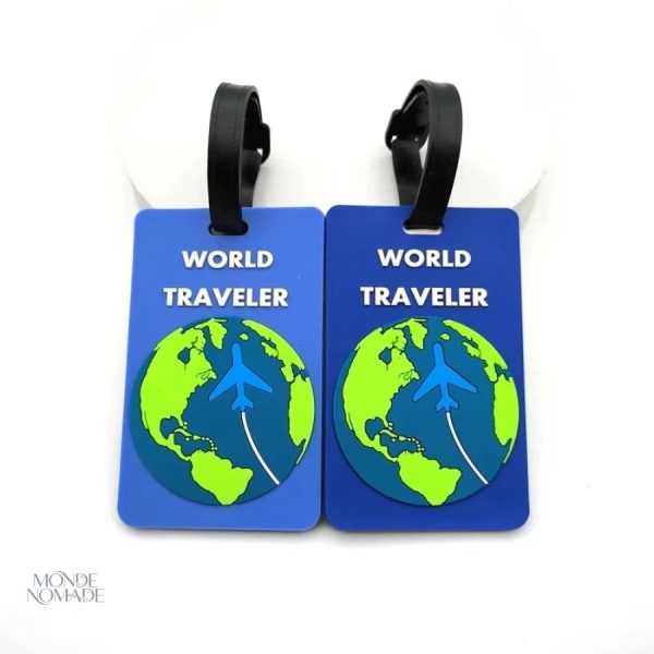 Étiquette bagage originale avec motif tour du monde