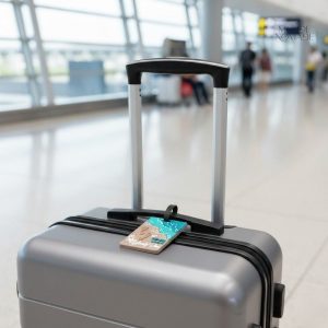 Étiquette de valise avec motifs ensoleillés