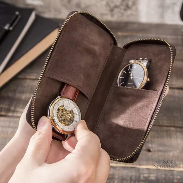 Bandeau pour 2 montres en cuir, idéal pour les voyages