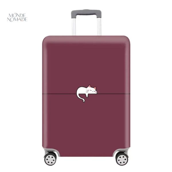 Housse de protection pour valise chat bordeaux