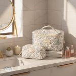 Étui à maquillage féminin, motif fleuri, style chic et raffiné