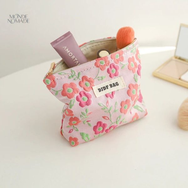 Trousse à maquillage florale artisanale