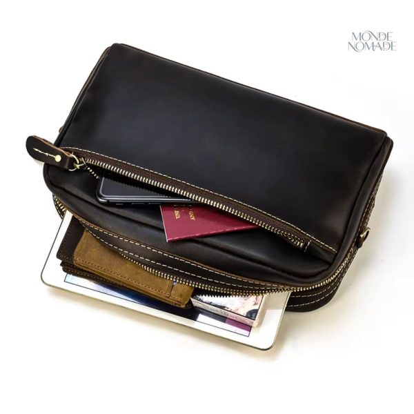 Pochette de rangement pour homme en cuir de luxe