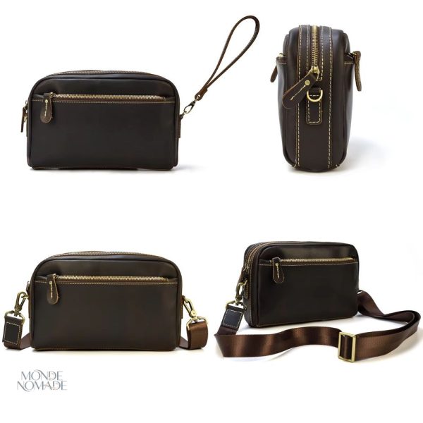 Pochette de voyage fonctionnelle en cuir pour homme