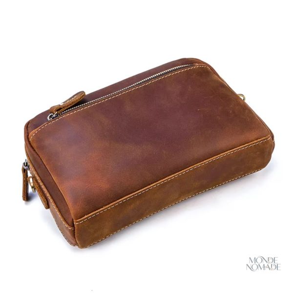 Trousse de toilette compacte en cuir pour homme