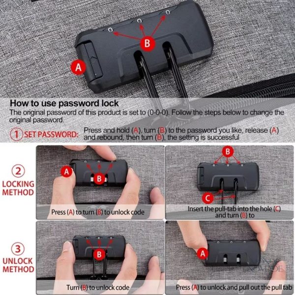 Sac à dos de voyage, système de sécurité à combinaison 3 chiffres