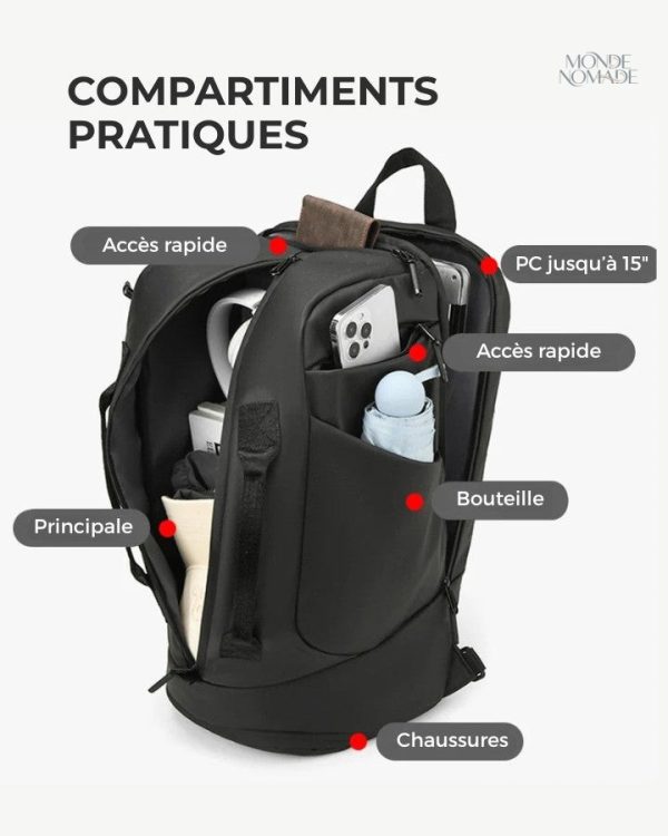 Sac à dos voyageur avec section chaussures séparée