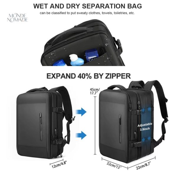 Mochila de Voyage Fonctionnelle en Noir