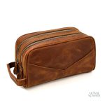 Trousse de toilette cuir marron, élégante et fonctionnelle