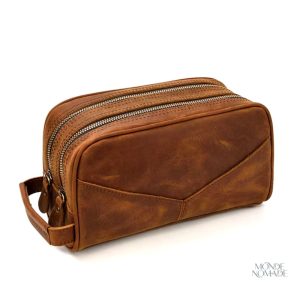 Trousse de toilette cuir marron, élégante et fonctionnelle