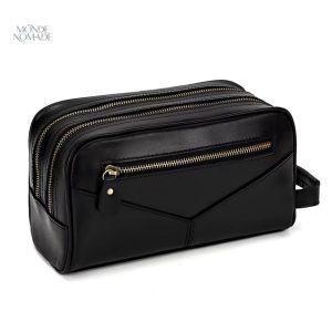 Trousse de toilette en cuir noir élégante et pratique