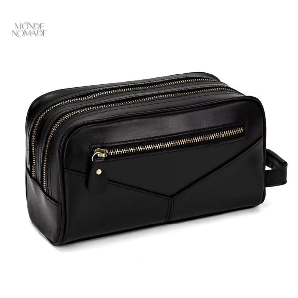 Trousse de toilette en cuir noir élégante et pratique