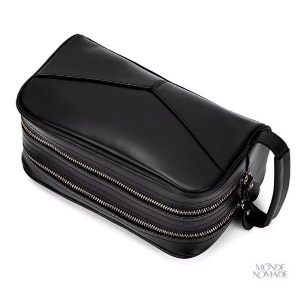 Trousse de toilette cuir noir pour un rangement soigné