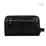 Élégante trousse de toilette noire en cuir pour voyages