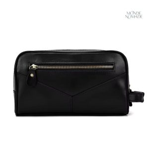 Élégante trousse de toilette noire en cuir pour voyages
