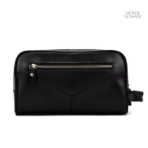 Élégante trousse de toilette noire en cuir pour voyages