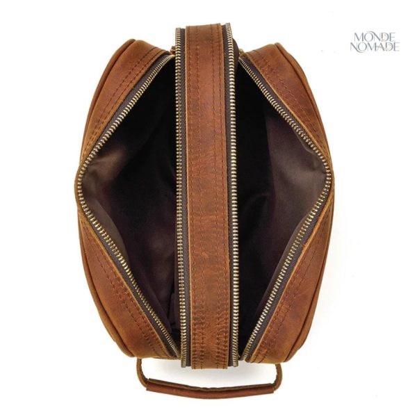 Organisateur de voyage en cuir noir pour essentiels de toilette
