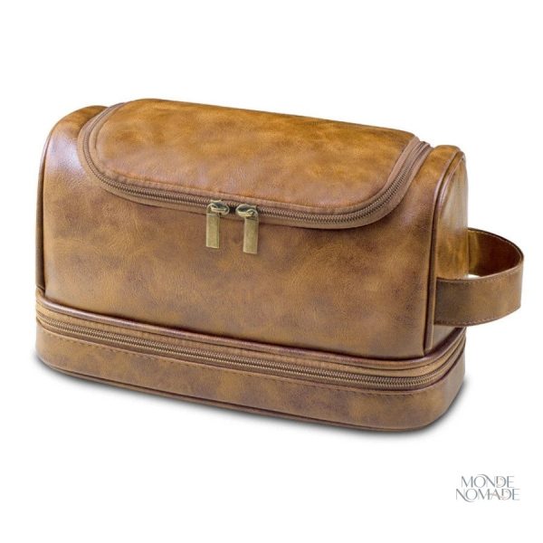 Trousse de toilette homme cuir, design compact