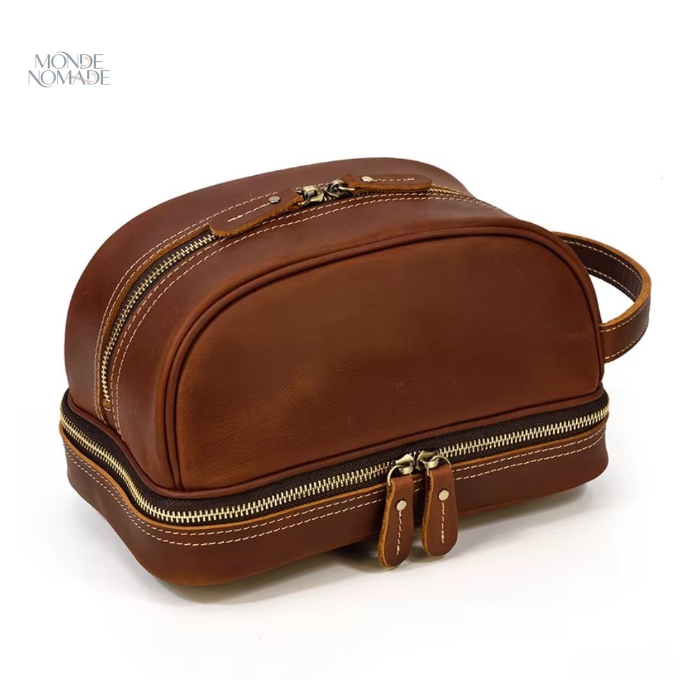 Trousse de toilette homme en cuir vintage