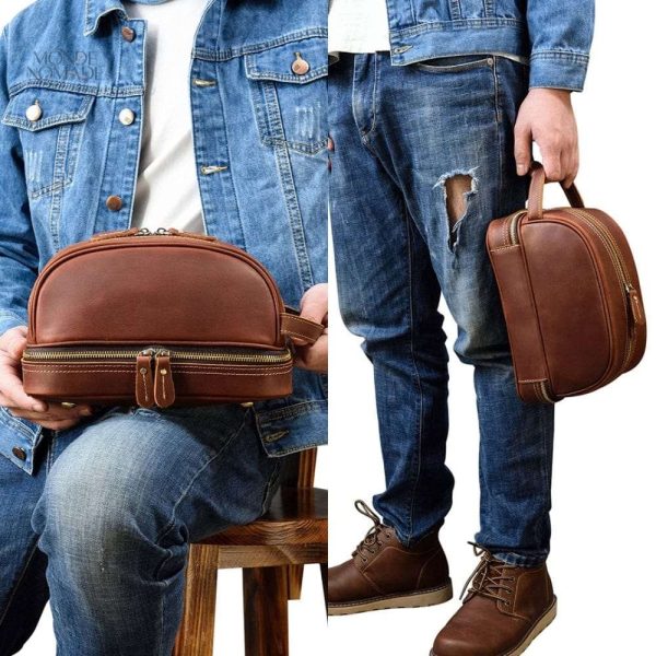 Trousse de toilette homme en cuir classique