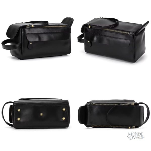 Trousse de toilette en cuir noir