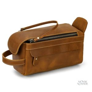 Trousse de toilette en cuir marron pour homme