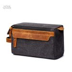 Trousse de toilette en toile et cuir pour homme