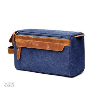 Trousse de toilette homme en cuir et toile résistante