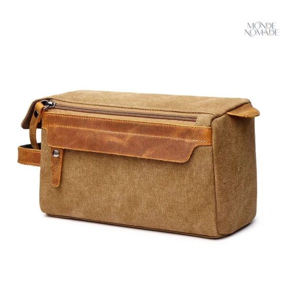 Trousse de toilette en cuir et toile pour les hommes