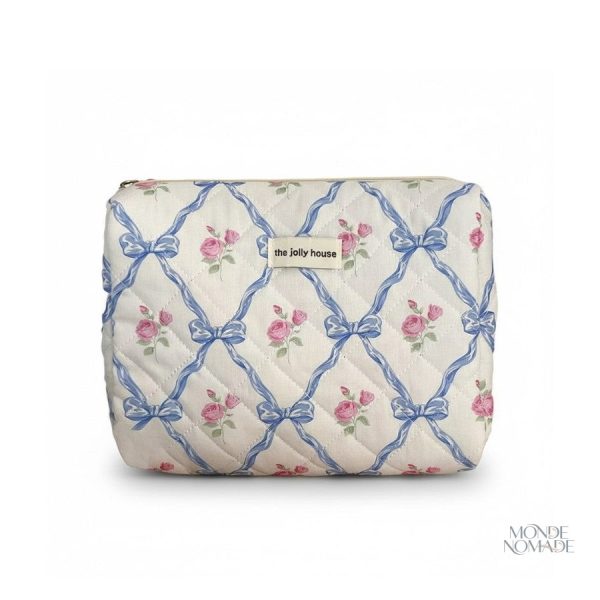 Trousse de toilette matelassée vintage fleurs et nœuds