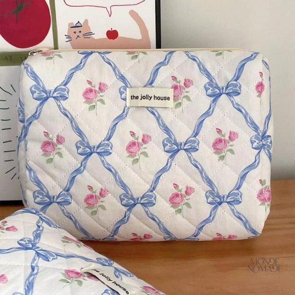 Trousse vintage à motifs floraux et nœuds