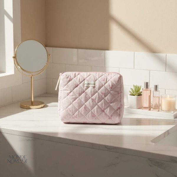 Trousse de beauté rose motifs nœuds
