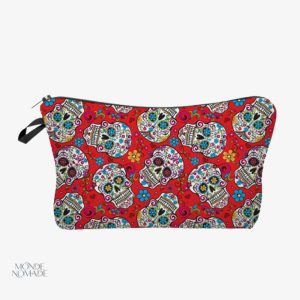 Trousse de toilette rouge avec design tête de mort