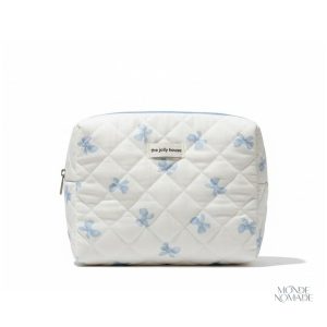 Trousse de toilette élégante en tissu matelassé avec nœuds papillon