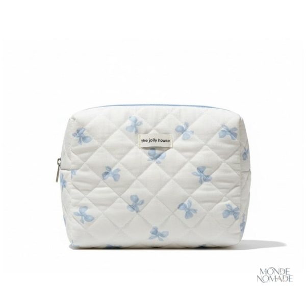 Trousse de toilette élégante en tissu matelassé avec nœuds papillon