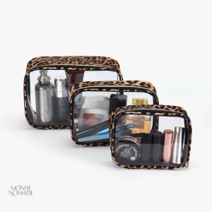 Trousse de toilette transparente avec contour léopard
