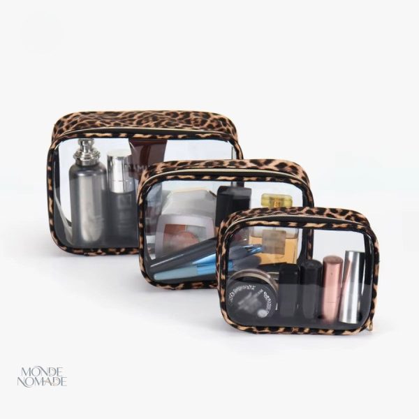 Trousse de toilette transparente avec contour léopard