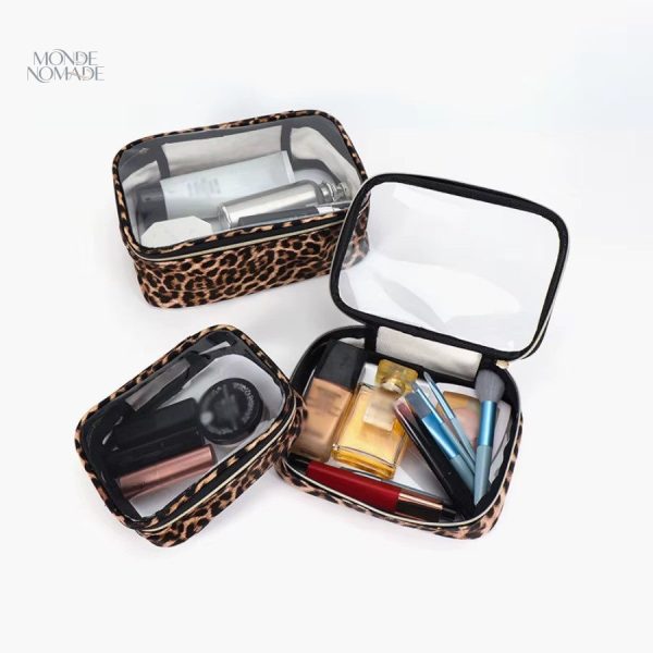 Trousse cosmétique transparente style léopard