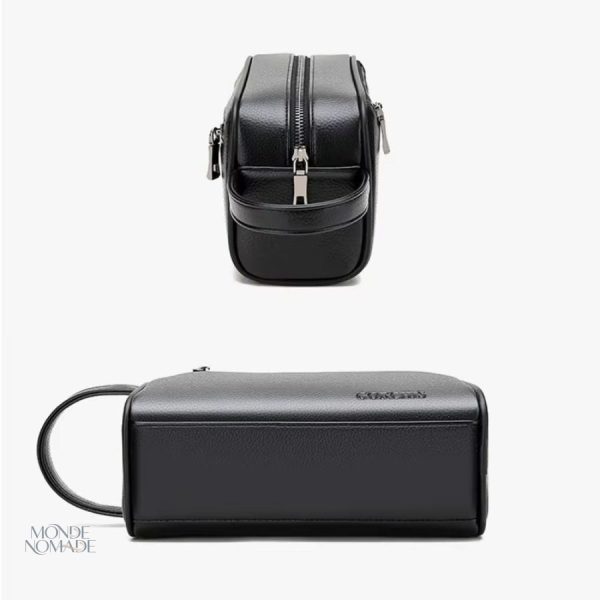 Trousse de toilette en cuir véritable pour homme