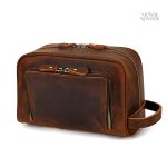 Élégante trousse de toilette en cuir marron