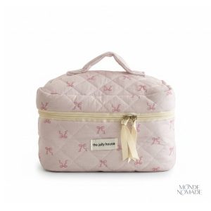 Vanity case rose pâle avec motifs de nœuds élégants