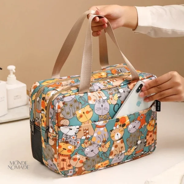 Vanity pratique avec imprimé chats, rangement élégant